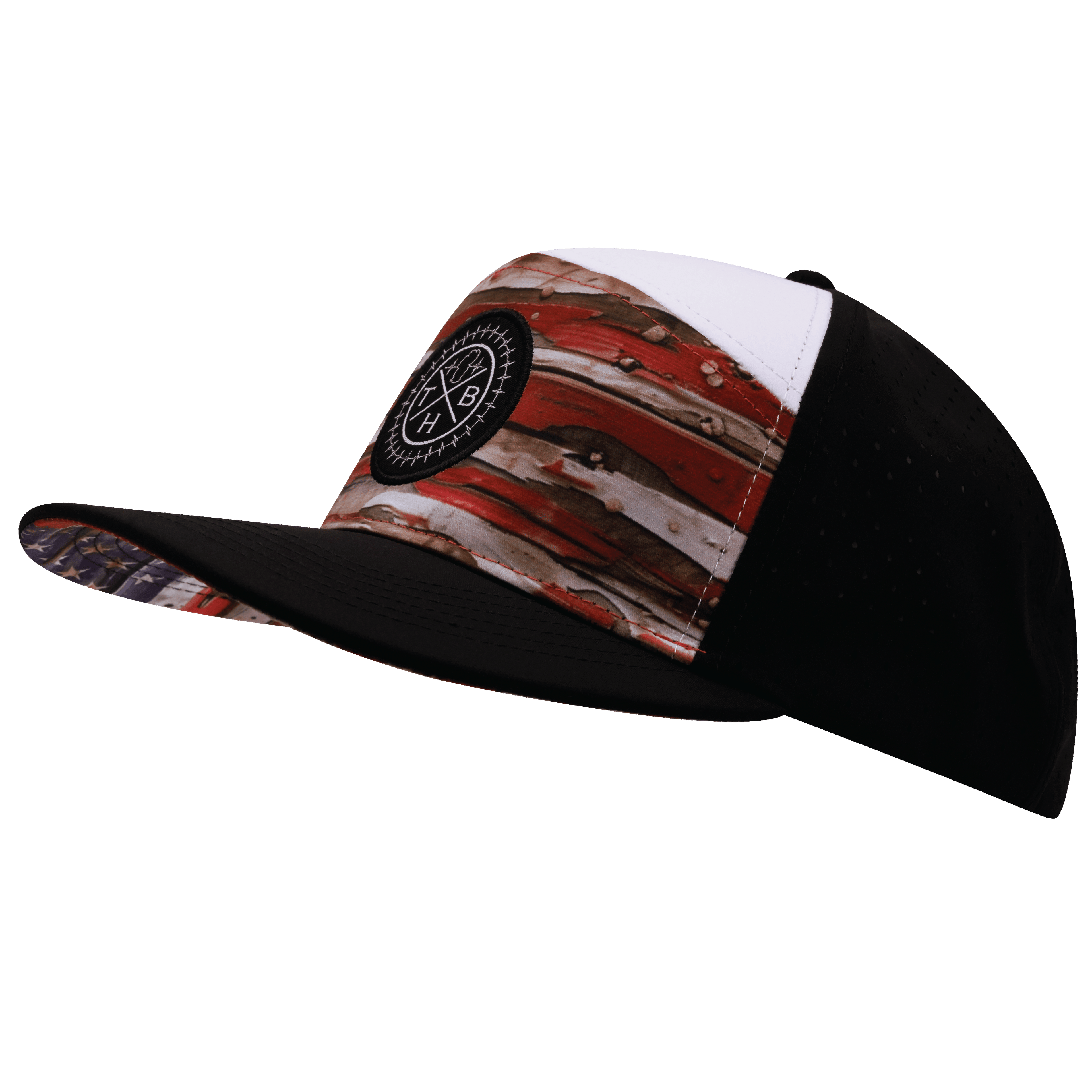 **ADULT** Color Vibes Hat - Flat Bill - Vintage Flag - Black / White - Laser Mesh