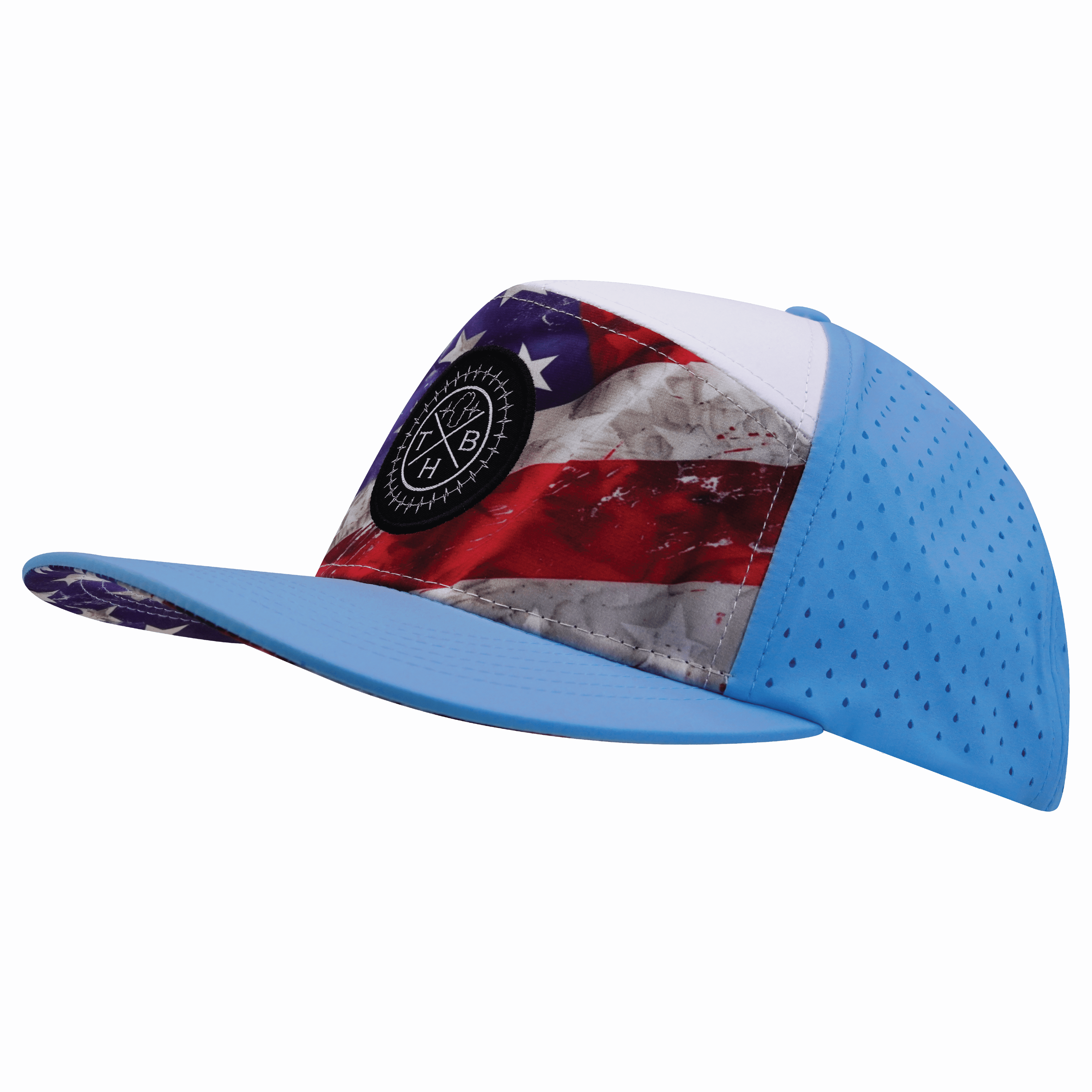 **YOUTH** Color Vibes Hat - Flat Bill - Rugged Flag - Baby Blue / White - Laser Mesh